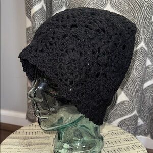 Black Cotton Crocheted Beanie